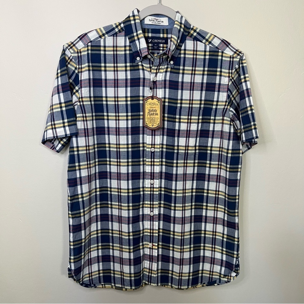Cremieux Men's Button Down Shirt Short Sleeve Blue Plaid size medium